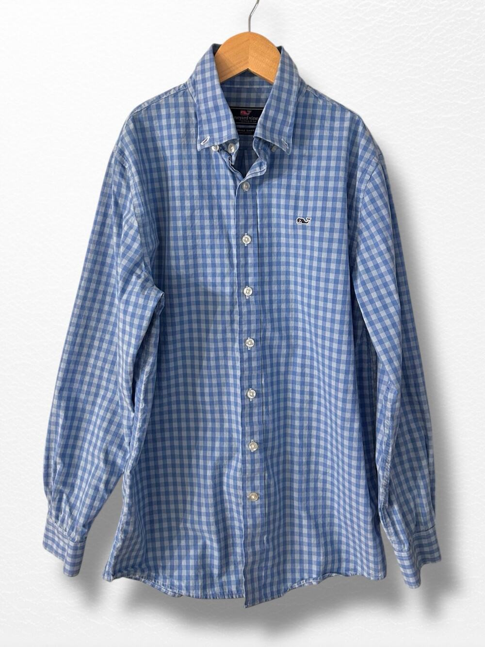 Vineyard Vines Boys’ Blue Gingham Whale Shirt, Size 16